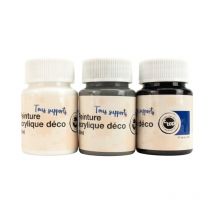 Peinture Acrylique 50ml 3 Pièces Noir Blanc Gris - Megacrea DIY
