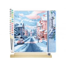Peinture Par Numéro Figured'art - Matinée Enneigée En Ville - Kit De Loisir Créatif Diy Numéro D'Art Complet - 40x50cm Toile Roulée + Châssis En Bois