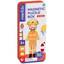 Mieredu Boîte De Puzzle Magnétique Voyage: Pompier 9x3,3x20,3cm, Contient 2 Scènes Et Plus De 30 Pièces De Puzzle Magnétiques, Dans Une Boîte En Métal