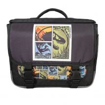 Jurassic World - Cartable Rabat Réversible 38cm - Noir Et Vert Kaki - Bagtrotter
