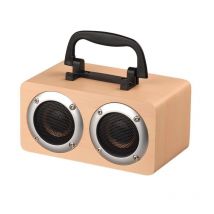 Enceinte Bluetooth Bois Portable Double Haut-parleur Stéréo Support Téléphone Jaune Yonis - Yonis