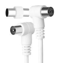 Force Power Câble Tv Coaxial 9.52mm Mâle Vers Femelle Coudé À 90° 5m Avec Adaptateur Blanc