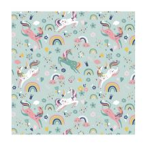 Tissu Licornes Magiques Arc En Ciel Celadon Vert Vendu Par 50 Cm - Distrifil