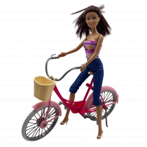 Poupée Articulée Avec Vélo Et Panier
