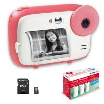 Agfa Photo Pack Realikids Instant Cam + 1 Carte Micro Sd 32gb + 3 Rouleaux Papier Thermique Atp3wh - Appareil Photo Instantané Enfant, Ecran Lcd 2,4',