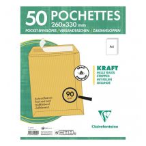 50 Enveloppes - Kraft Brun - 260x330mm - Auto-adhésive - Clairefontaine