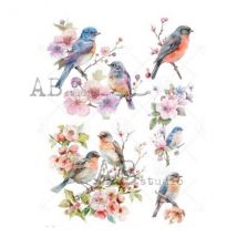 1 Feuille De Papier De Riz 21 X 29,7 Cm Ab Studio Oiseau Fleur 83 Scrapbooking