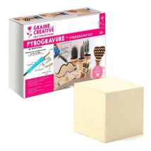 Coffret Pyrogravure + Cube Bois À Décorer 5 Cm - Graine Creative