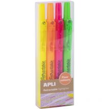 Étui De 4 Surligneurs - Couleurs Fluo - Rétractable - Apli