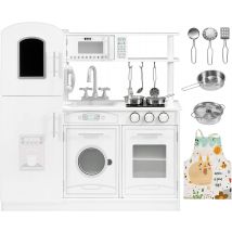 Mamabrum Cuisine Enfant En Bois 81x29x84 Cm - Accessoires Et Tablier Chef - Réfrigérateur Four Téléphone Lave Linge Plaque De Cuisson (ce En)-