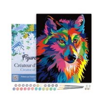 Peinture Par Numéro Figured'art Avec Cadre - Loup Pop Art - Kit De Loisir Créatif Diy Numéro D'Art Complet - 40x50cm Toile Tendue Sur Châssis