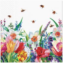 Lot De 4 Serviettes En Papier Découpage Collage 33 Cm Champ De Fleurs F 311 - Paw deco collection