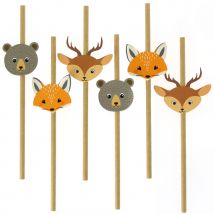6 Pailles En Papier Animaux De La Forêt - Recyclable - Annikids