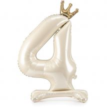 Ballon Aluminium Debout Chiffre 4 Crème Clair - 84 Cm - PartyDeco