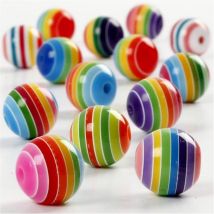 50 Perles En Résine Rayées Ø 12 Mm - Multicolore - Creotime