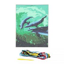 Kit Complet Canevas 15 X 20 Cm Motif Dauphins Fonds Marins - Distrifil