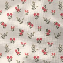 Tissu Double Gaze Coton Fergie Fleuris Sur Fond Blanc Cassé - Craftine