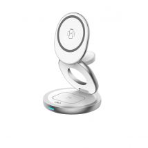 Force Power Chargeur Sans Fil À Induction 3 En 1 Compatible Magsafe Pliable 15w Blanc