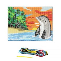 Kit Complet Canevas 15 X 20 Cm Motif Dauphin Bord De Mer - Distrifil