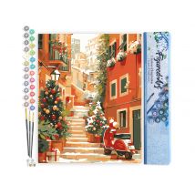 Peinture Par Numéro Figured'art - Escalier Enneigé À Noël - Kit De Loisir Créatif Diy Numéro D'Art Complet - 40x50cm Sans Châssis En Bois