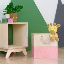 Boîte De Rangement Bois Modèle 3 - Poignées Corde - Rose Et Bois Naturel - 33 X 33 X 37 Cm - Benlemi