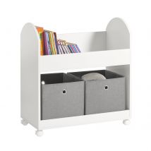 Sobuy Kmb53-w Étagère De Rangement Roulantes, Bibliothèque Pour Enfants, Étagère À Livres, Armoire À Jouets Avec 1 Étagère, 2 Paniers Et 4 Roulettes -