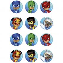 12 Stickers À Biscuits Pyjamasques (5,8 Cm) - Sucre - MODECOR