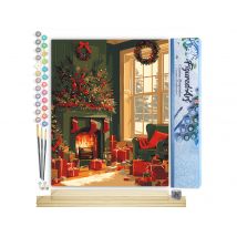 Peinture Par Numéro Figured'art - Feu De Cheminée À Noël - Kit De Loisir Créatif Diy Numéro D'Art Complet - 40x50cm Toile Roulée + Châssis En Bois À