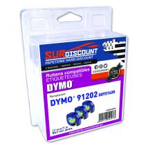 Lot De 3 Rubans Compatibles Pour Titreuse Dymo 91202 12mm/4m Plastique Noir Sur Jaune - Surdiscount