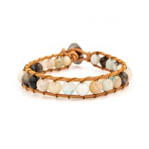 Bracelet Facelia En Pierres Amazonite Et Cuir Véritable - SLOYA