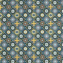 Tissu Toile Cretonne Enduit Marrakech Sur Fond Bleu Canard - Au Mètre - Craftine