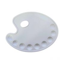 Palette En Plastique - Ovale - 28x22cm - 9 Compartiments - Toutes Peintures - Pavonidea