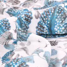 Tissu Crêpe Marocain Feuillages Bleutés Sur Fond Blanc - Au Mètre - Craftine