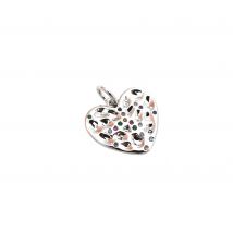 1 Pendentif Coeur Martelé 17*15mm Argenté Et Zircons Multicolores - - PAS DE MARQUE -