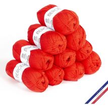 10 Pelotes De Laine - Vermeille - 100% Coton Bio - 3mm - Tricot Et Crochet - Bergère De France - Bergere De France