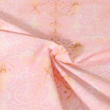 Tissu Coton Imprimé Motifs Géo Dorés Sur Fond Rose Pâle - Au Mètre - Craftine