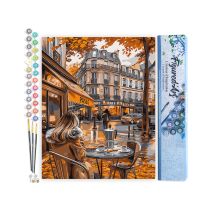 Peinture Par Numéro Figured'art - Pause Café En Automne - Kit De Loisir Créatif Diy Numéro D'Art Complet - 40x50cm Sans Châssis En Bois