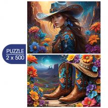 Puzzle 500 Pièces - 2 Puzzles - Cowgirl And Boots - Far West Collection - Bluebird Puzzle