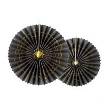 2 Éventails Déco Toile D'Araignée Or - PartyDeco