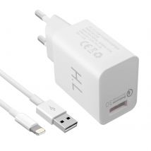 Chargeur Secteur Usb 3a Qualcomm Quick Charge Câble Compatible Iphone Ipad Blanc - Avizar