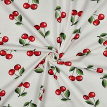 Tissu Jersey Coton Imprimé Cerise Cherie Sur Fond Blanc - Craftine