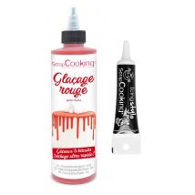 Glaçage Goût Chocolat 130 G Rouge + Stylo De Glaçage Noir - Scrapcooking