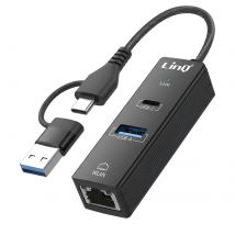Linq Hub Usb Usb-c 3-en-1 Avec Usb 2.0 / Usb-c Power Delivery / Ethernet Rj45 Noir