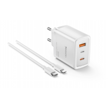 Chargeur 65w – 3 Ports (usb-a, Usb-c, Lightning), Charge Rapide, Câble C Vers Lightning Inclus, Prise Eu - Yesido