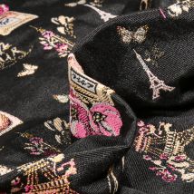 Tissu Jacquard Paris Et Tour Eiffel Sur Fond Noir - Au Mètre - Craftine
