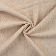 Tissu Double Gaze Coton Lin Uni Beige Sable - Au Mètre - Craftine