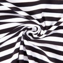 Tissu Sweat Léger Envers Gratté Rayures Noir Sur Fond Blanc - Craftine