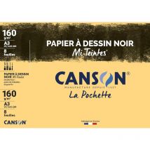 Papier Dessin - A3 - 29,7x42cm - Canson - Mi-teintes - Noir - 160g - 8 Feuilles - Dessin