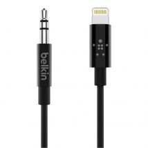 Câble Audio Lightning Vers Jack 3,5mm Son Haute Qualité 90cm Mfi Belkin Noir