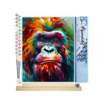 Peinture Par Numéro Figured'art - Orang-outan Coloré Abstrait - Kit De Loisir Créatif Diy Numéro D'Art Complet - 40x50cm Toile Roulée + Châssis En
